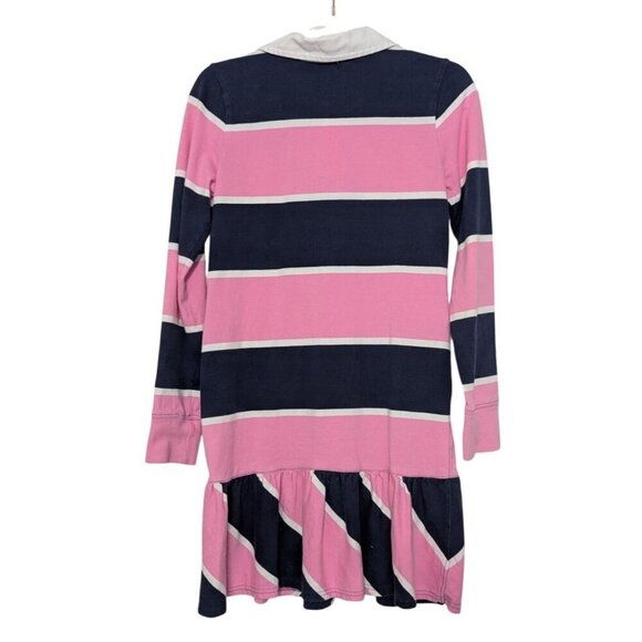 Ralph Lauren Stripe Rugby Polo Dress Girls Size Large Pink Navy Blue Embroidered - Picture 6 of 9